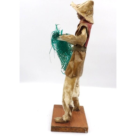 Viejito Papel Mache  Old Man with Fishing Net in Papier Mache 12x3½x3½" Mexico - Picture 3 of 5